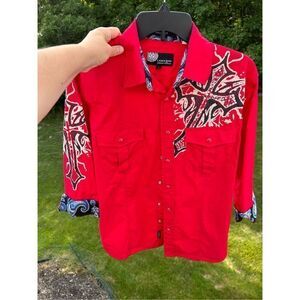 Lamasini Premium Embroidered Button Up Shirt Women’s Size Small Rock Western Bik